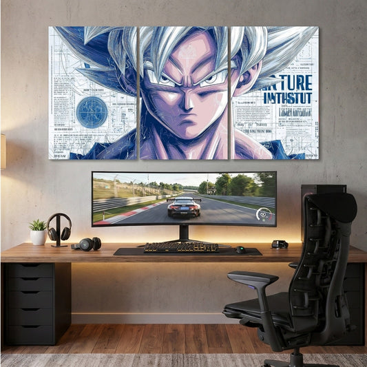 Goku 3 Panel Wall Frame | Dragon Ball Z Anime Wall Art | 4K Waterproof Gaming Room & Otaku Decor