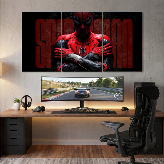 Chill Bro Spider-Man 3 Panel Wall Frame – Marvel Superhero Canvas Art for Gaming Room, Bedroom & Desk Setup Decor