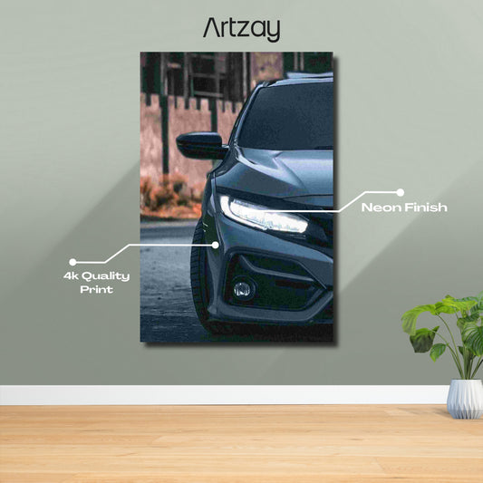 Honda Civic White Eyes Neon Poster – Iconic Glow Edition | 4K Print