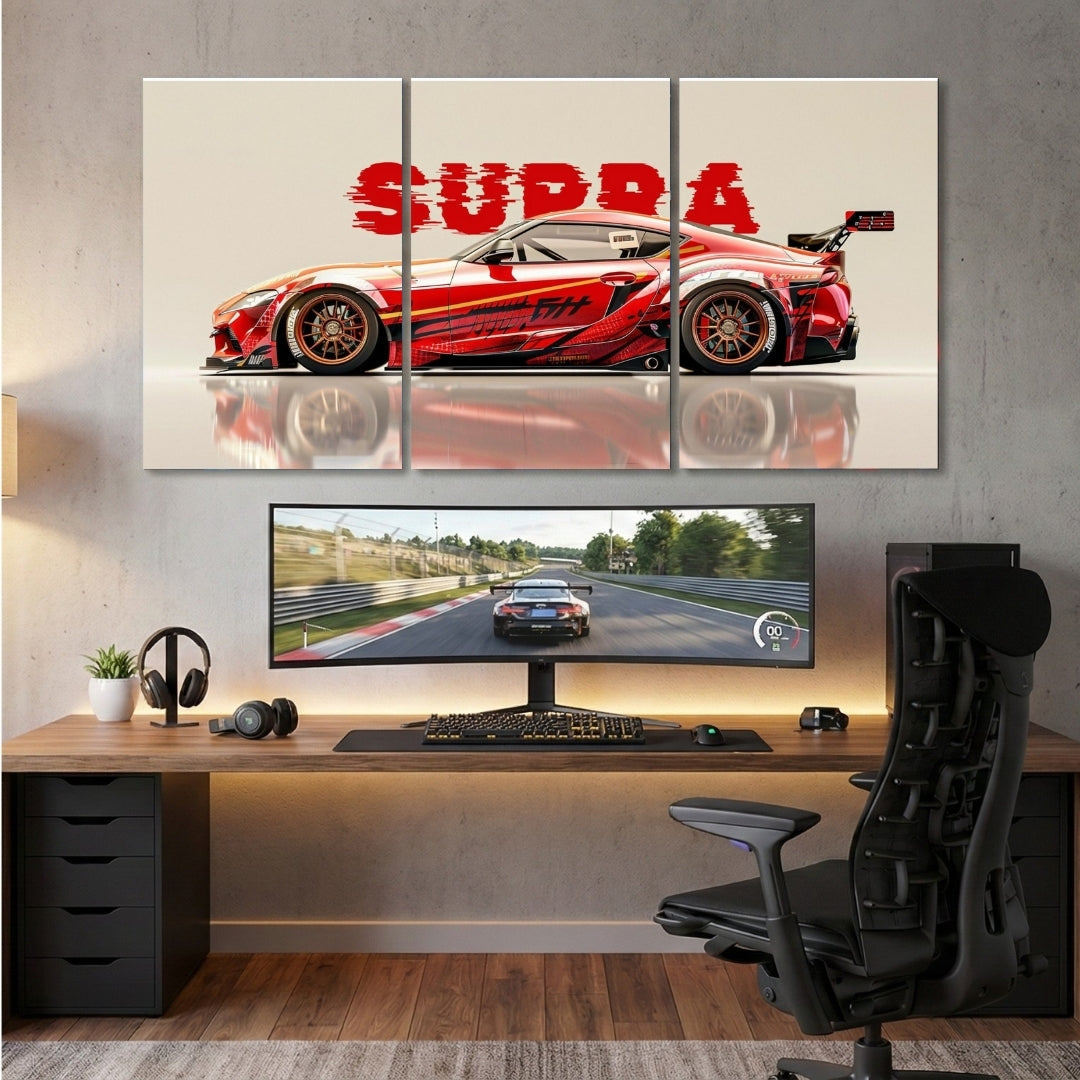 Toyota Supra MK5 3 Panel Wall Frames | JDM Car Wall Art | 4K Waterproof & Fade-Proof Automotive Decor for Gaming Room, Office & Bedroom