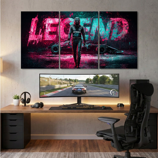 Legend Formula 1 3 Panel Wall Frame | F1 Racing Wall Art | 4K Motorsport Poster for Gaming Room & Office Decor