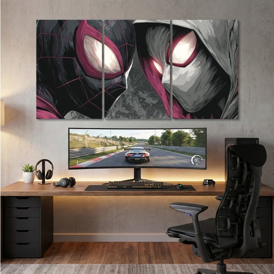 Spider-Verse 3 Panel Wall Frame | Dark Spider Hero Wall Art | 4K Marvel Inspired Gaming Room & Bedroom Decor