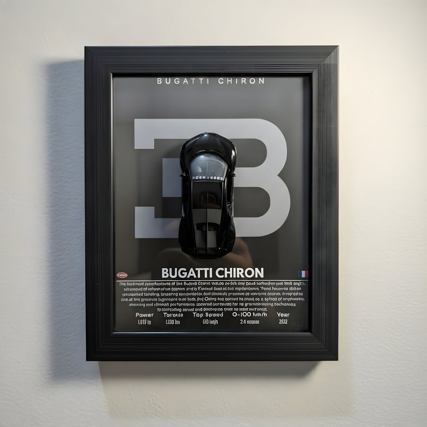 Bugatti Chiron 3D Car Frames Original Metal Diecast Cars I Car Wall Decor