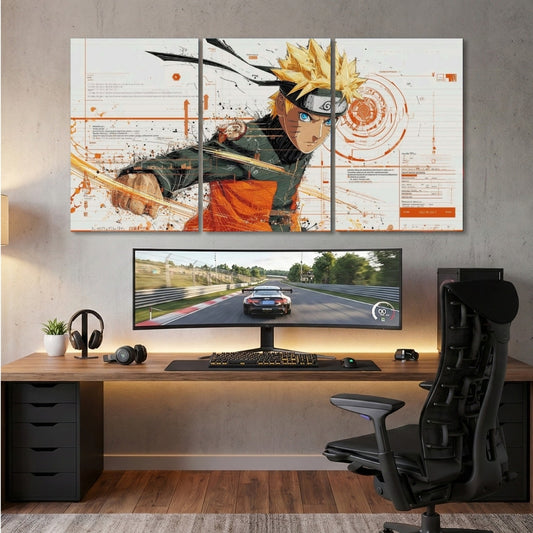 Naruto Uzumaki 3 Panel Wall Frame | Anime Ninja Wall Art | 4K Anime Wall Decor for Gaming Room & Bedroom