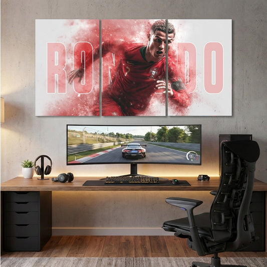 CR7 Cristiano Ronaldo Wall Frame Set | Football Star 3 Panel Wall Art 12x18 | Premium 4K Ronaldo Poster | Gaming & Sports Room Decor Pakistan