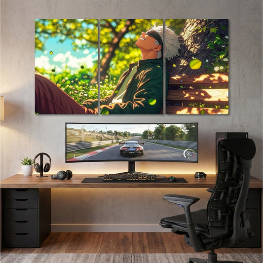 Gojo Satoru (Jujutsu Kaisen) 3 Panel Wall Frames | Anime Wall Frames | 4K Waterproof & Fade-Proof Anime Room Decor for Gaming Setup & Bedroom