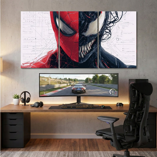 Spider-Man vs Venom 3 Panel Wall Art | Premium Superhero Wall Frame 12x18 | Marvel Gaming Room Decor | Waterproof 4K Print | Wall Frames Pakistan