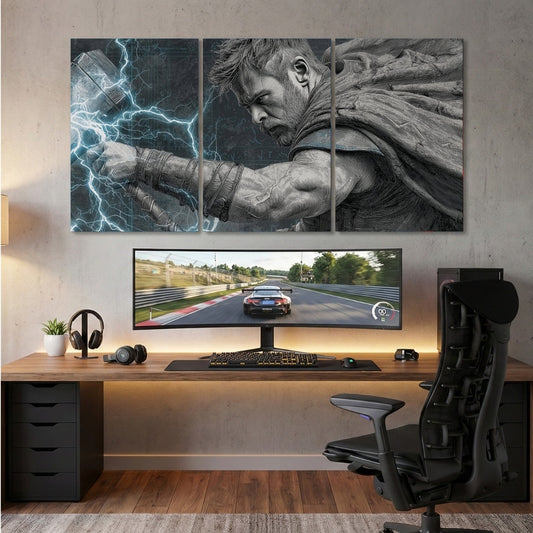Thor Lightning Power 3 Panel Wall Art | Premium Marvel Wall Frame 12x18 | God of Thunder Wall Decor | Waterproof 4K Print | Wall Frames Pakistan