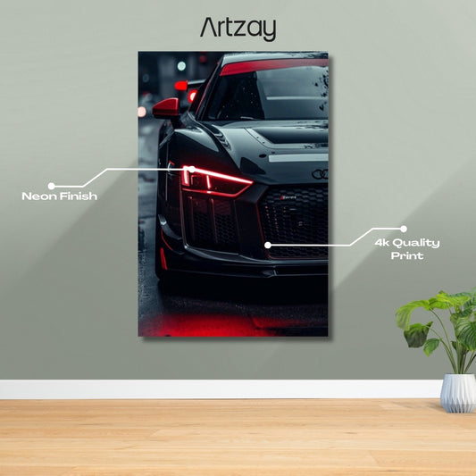 Black Audi R8 Headlights Neon Poster – Iconic Glow Edition | 4K Print