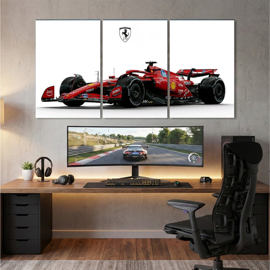 Ferrari Formula 1 Car 3 Panel Wall Frame – Premium Multi Panel Canvas Art for Bedroom, Office & Gaming Room Decor