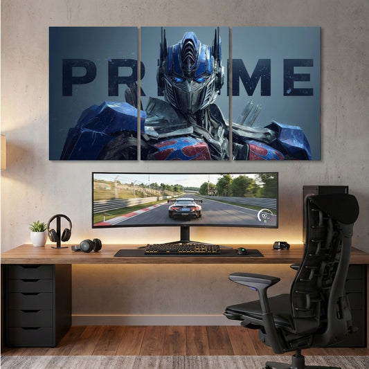 Optimus Prime 3 Panel Wall Frame | Transformers Wall Art | 4K Waterproof Gaming Room & Office Decor