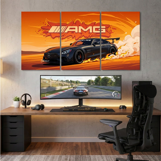 Mercedes-AMG 3 Panel Wall Art | Luxury Car Wall Frames | 4K Waterproof & Fade-Proof Automotive Decor for Gaming Room, Office & Bedroom
