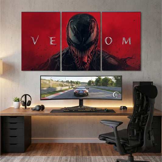 Venom Let There Be Carnage 3 Panel Wall Frame – Marvel Superhero Canvas Art for Gaming Room, Bedroom & Office Decor