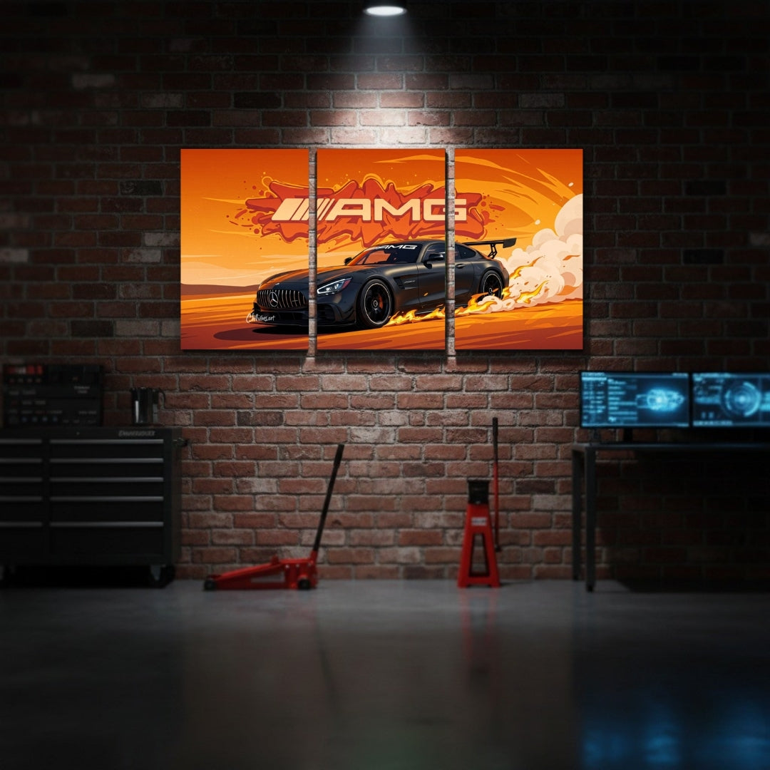 Mercedes-AMG 3 Panel Wall Art | Luxury Car Wall Frames | 4K Waterproof & Fade-Proof Automotive Decor for Gaming Room, Office & Bedroom