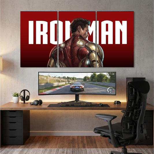 Iron Man Mark 85 3 Panel Wall Frame – Avengers Endgame Tony Stark Canvas Art for Gaming Room, Bedroom & Office Decor