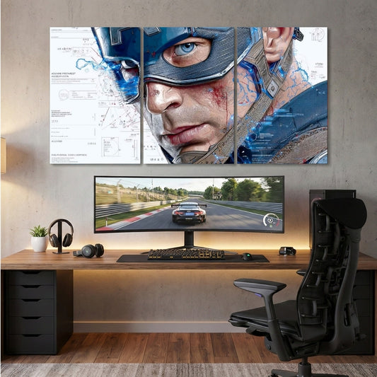 Captain America 3 Panel Wall Frame | Marvel Superhero Wall Art | 4K Waterproof Gaming Room & Office Decor
