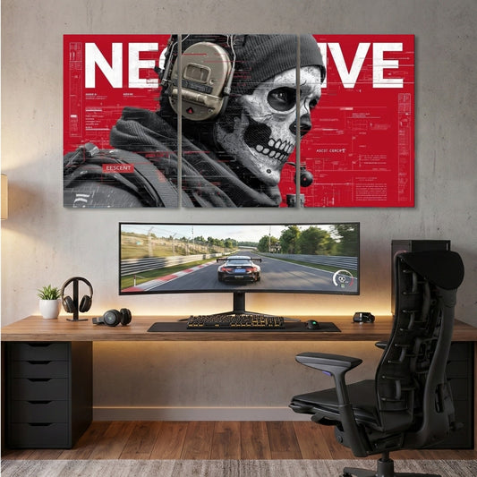 Ghost Call of Duty 3 Panel Wall Frame | Tactical Gaming Wall Art | 4K Waterproof Decor for Gaming Room & Office