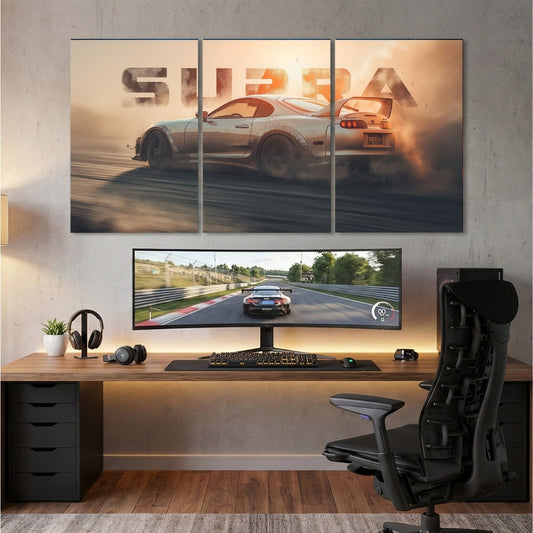 Toyota Supra MK4 3 Panel Wall Frame – Premium Multi Panel Canvas Art for Bedroom, Office & Gaming Setup