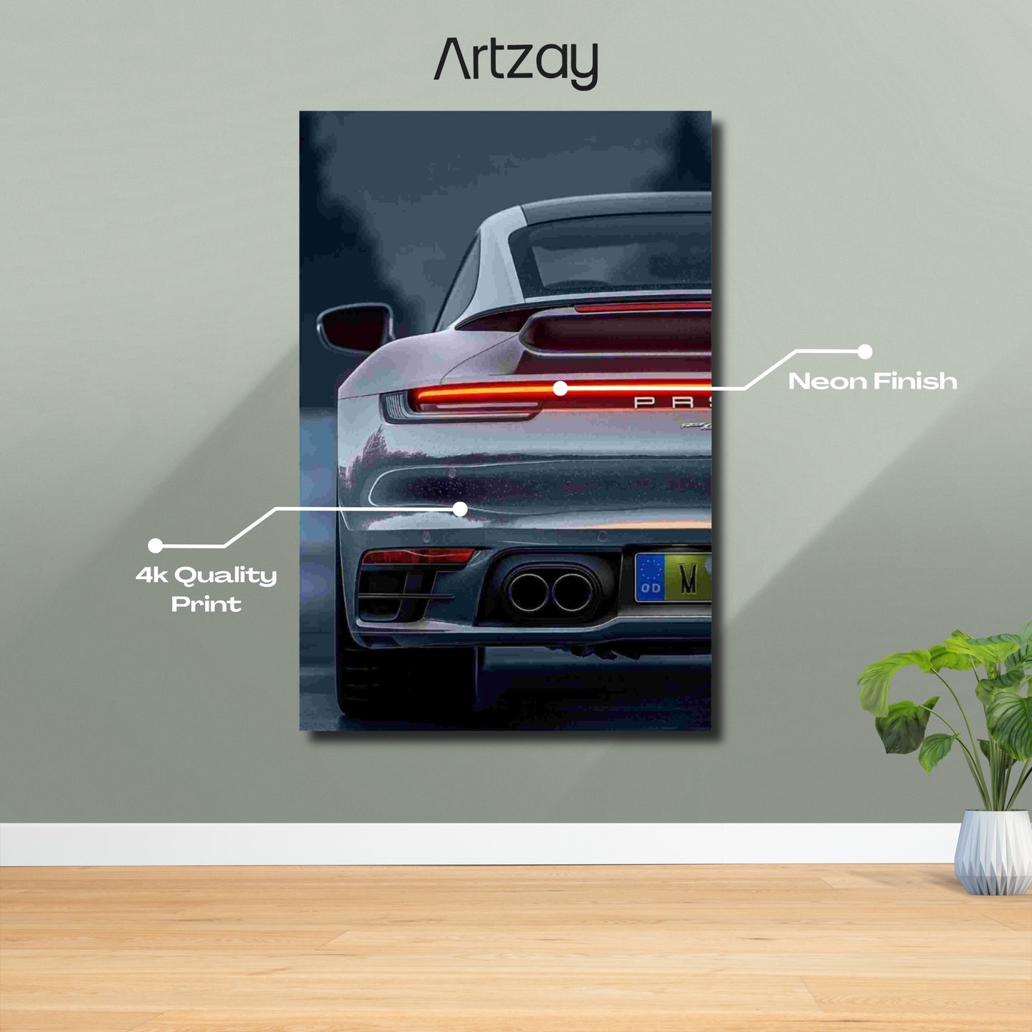 Porsche 911 Tail Light Half Neon Poster – Iconic Glow Edition | 4K Print