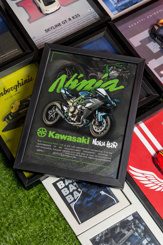 Kawasaki Ninja H2R Poster Frame A4 A3, Supercharged Sport Bike Wall Art, Motorcycle Racing Decor for Room Garage Setup