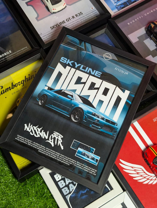Nissan Skyline GTR R34 Poster Frame A4 A3, JDM Icon Car Wall Art, Japanese Sports Car Decor for Gaming Setup Room