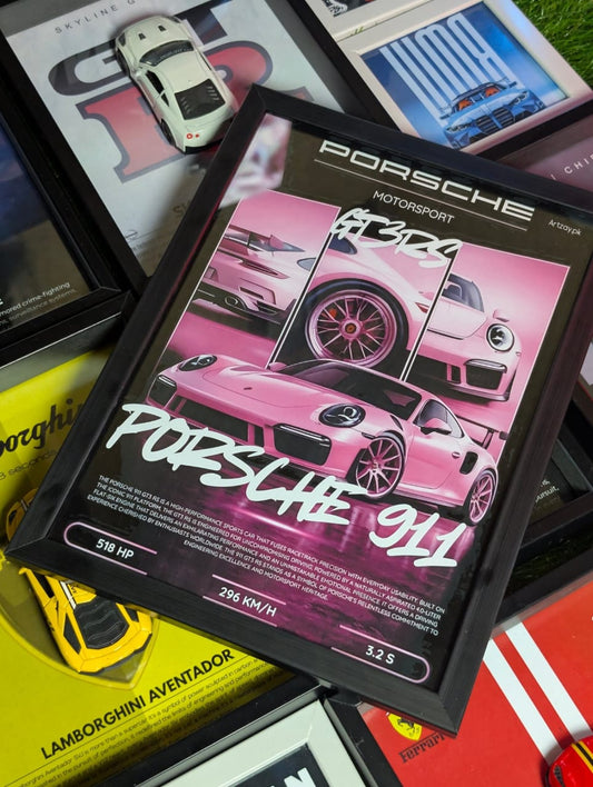 Ford Mustang Shelby GT350 Poster Frame A4 A3, Muscle Car Wall Art with Anime Style, Performance Car Decor for Gaming Room