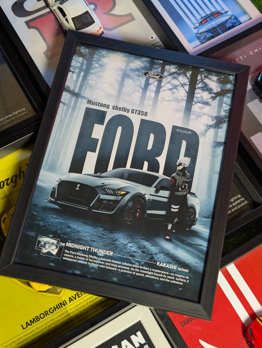 Ford Mustang Shelby GT350 Poster Frame A4 A3, Muscle Car Wall Art with Anime Style, Performance Car Decor for Gaming Room
