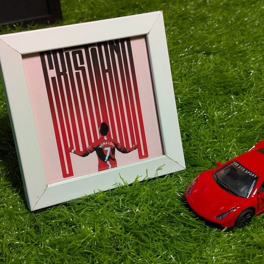Ronaldo 7 Collectible Mini Frame | Football Wall Art with White Glass Frame | Desk & Wall Decor for Soccer Fans
