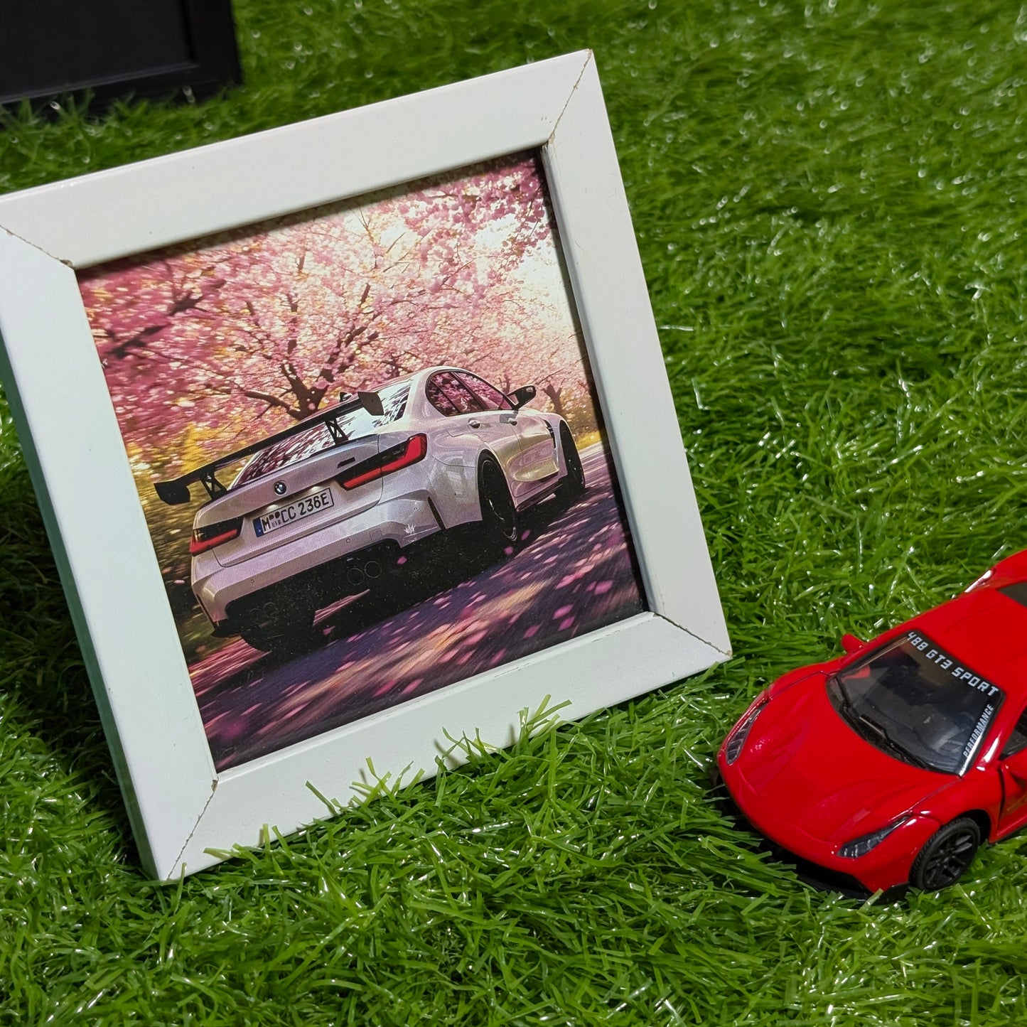 BMW M5 Competition Collectible Mini Frame | Luxury Car Wall Art with White Glass Frame | Desk & Wall Decor for BMW Enthusiasts