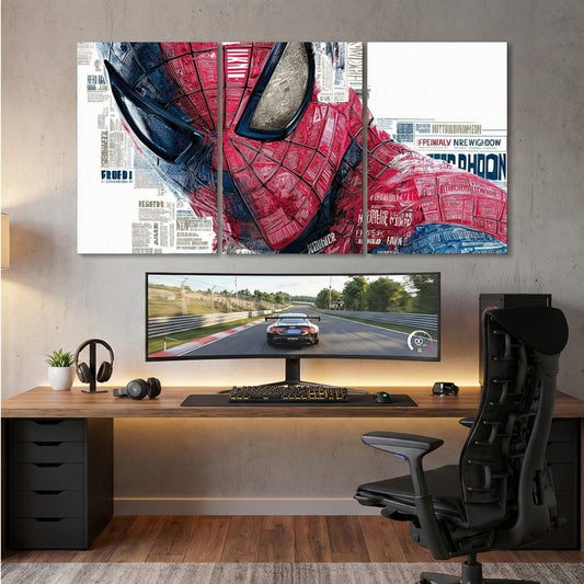 Spider-Man Newspaper Style 3 Panel Wall Frames | Vintage Marvel Wall Art | 4K Waterproof & Fade-Proof Superhero Decor for Gaming Room & Bedroom