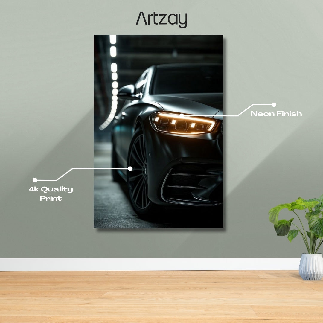 Mercedes-Benz Headlights Neon Poster – Iconic Glow Edition | 4K Print