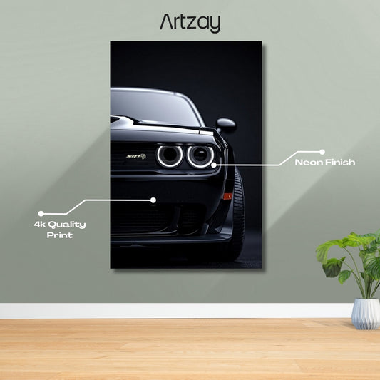 Dodge Challenger SRT Hellcat Headlights Neon Poster – Iconic Glow Edition | 4K Print