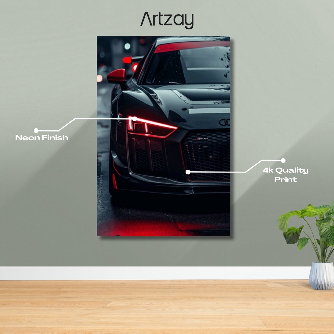 Black Audi R8 Headlights Neon Poster – Iconic Glow Edition | 4K Print