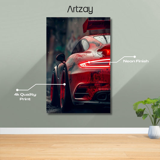 Porsche 911 GT3 Rear Headlight Neon Poster – Iconic Glow Edition | 4K Print