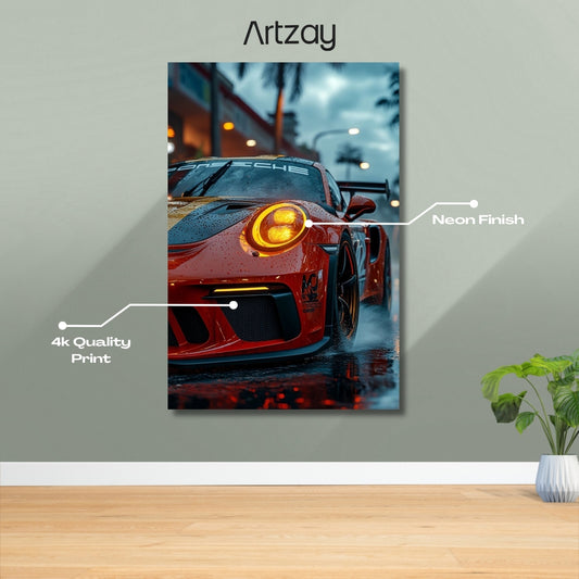Porsche 911 Neon Poster – Iconic Glow Edition | 4K Print