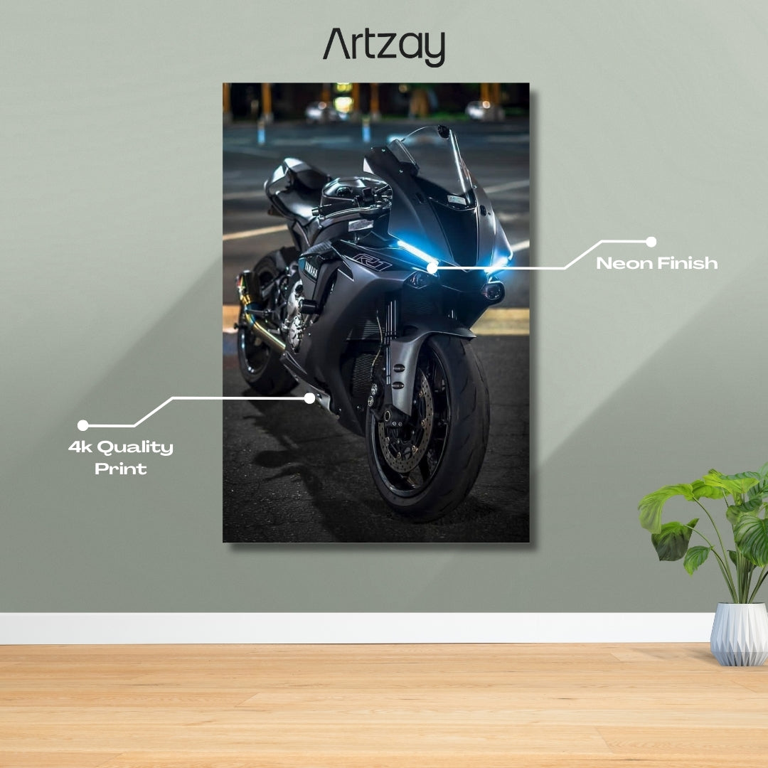 Yamaha R1 Headlights Neon Poster – Iconic Glow Edition | 4K Print
