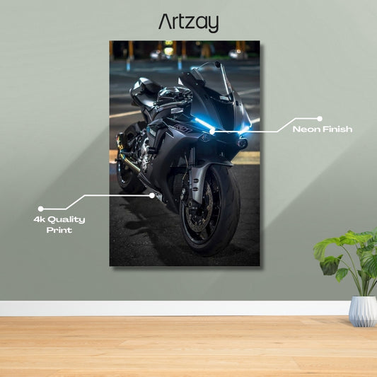 Yamaha R1 Headlights Neon Poster – Iconic Glow Edition | 4K Print