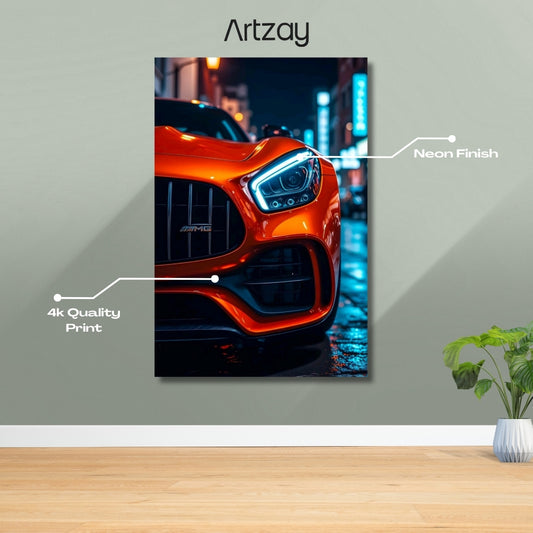 Mercedes-AMG GT Headlights Neon Poster – Iconic Glow Edition | 4K Print