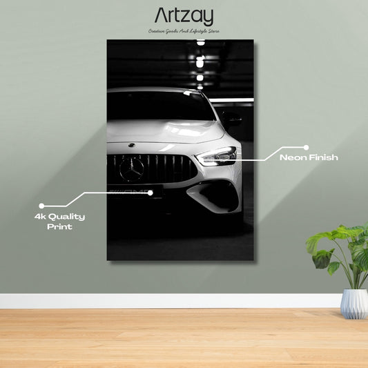 Mercedes AMG Front Grill Monochrome Neon Poster – Iconic Glow Edition | 4K Print