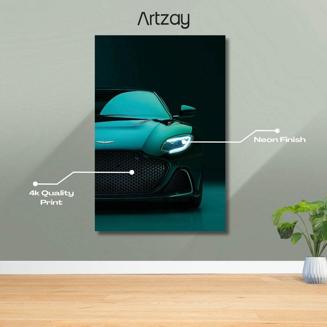 Aston Martin DBS 770 Headlights Neon Poster – Iconic Glow Edition | 4K Print