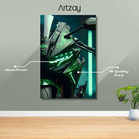 Ninja H2R motorcycle Headlights Neon Poster – Iconic Glow Edition | 4K Print