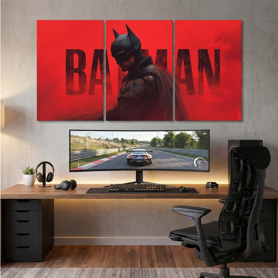 Batman 3 Panel Wall Art | Superhero Wall Frames | 4K Waterproof & Fade-Proof DC Decor for Gaming Room, Bedroom & Office