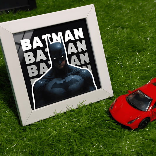 Batman Collectible Mini Frame | Dark Knight Superhero Wall Art with White Glass Frame | Desk & Wall Decor for DC Fans