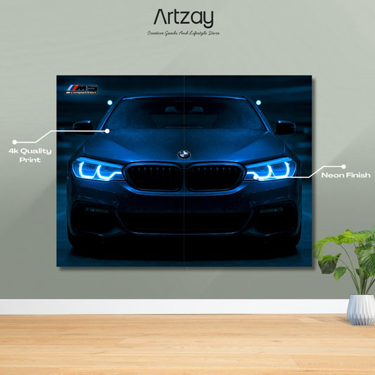 2 Panel BMW M5 Headlights Neon Poster – Iconic Glow Edition | 4K Print
