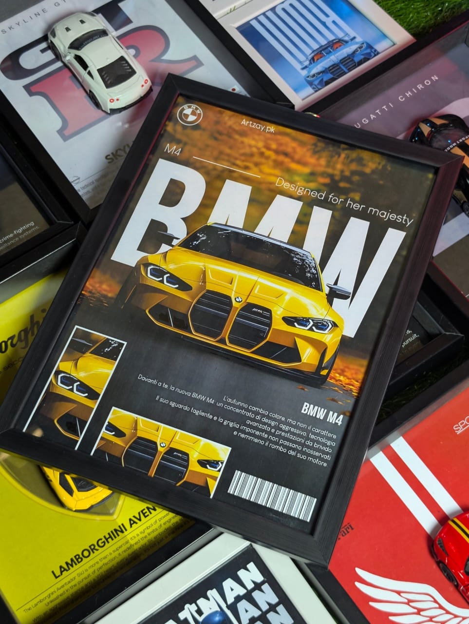 BMW M4 Poster Frame A4 A3 Yellow Performance Car Wall Art, Modern Sports Car Decor for Office Bedroom Setup