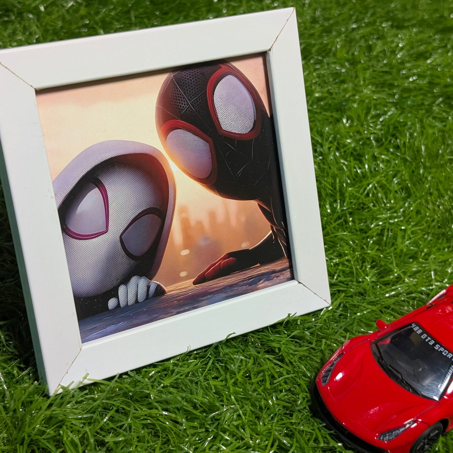 Miles Morales & Gwen Stacy Collectible Mini Frame | Spider-Man & Ghost-Spider Marvel Wall Art with White Glass Frame