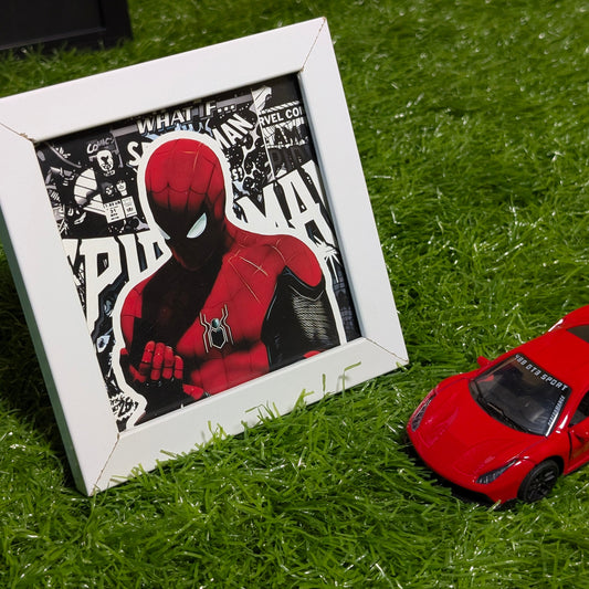 Spider-Man Collectible Mini Frame | Premium White Glass Frame | Marvel Wall Art & Desk Decor for Fans