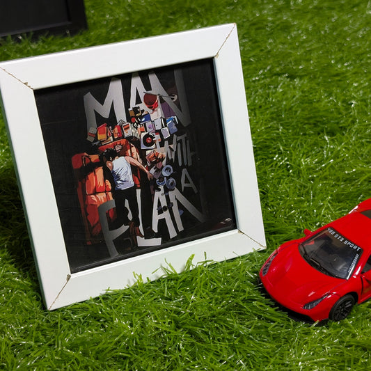 Man With A Plan Collectible Mini Frame | Motivational Quote Wall Art with White Glass Frame | Desk & Wall Decor for Office & Home