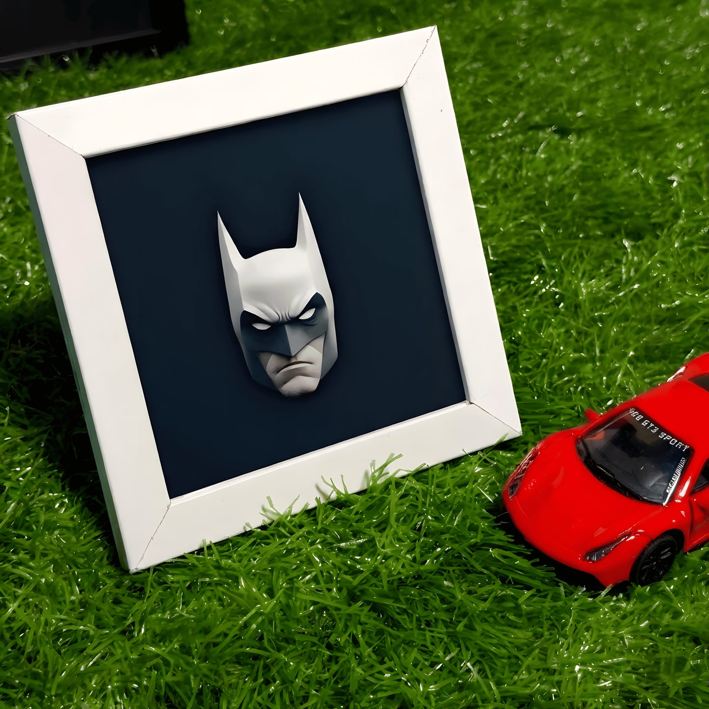 Batman 3D Mask Collectible Mini Frame | Dark Knight Relief Wall Art with White Glass Frame | Desk & Wall Decor for DC Fans